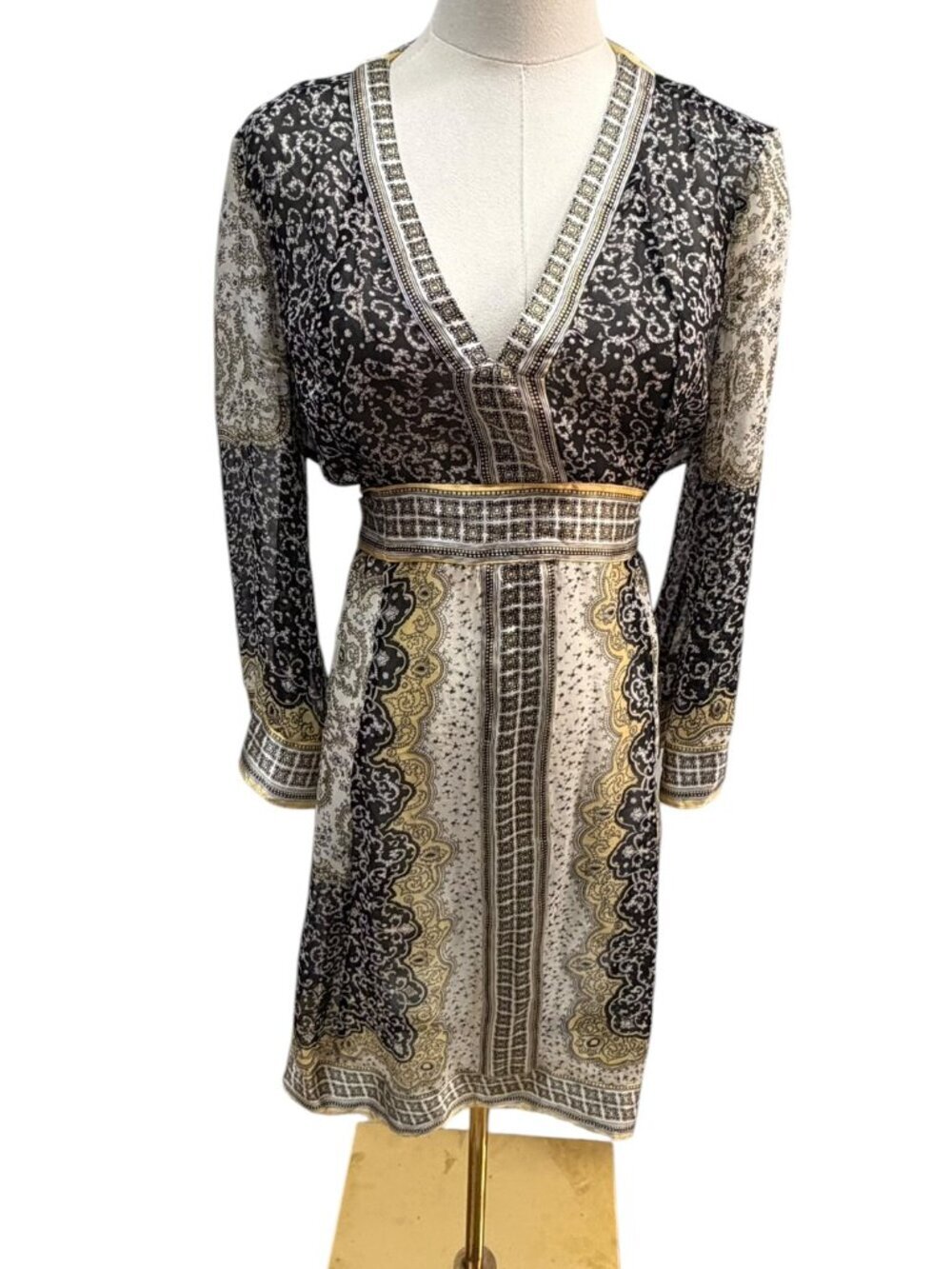 EUC Vintage INC International Concepts Silk Boho Paisley Sheer Tunic Dress 10